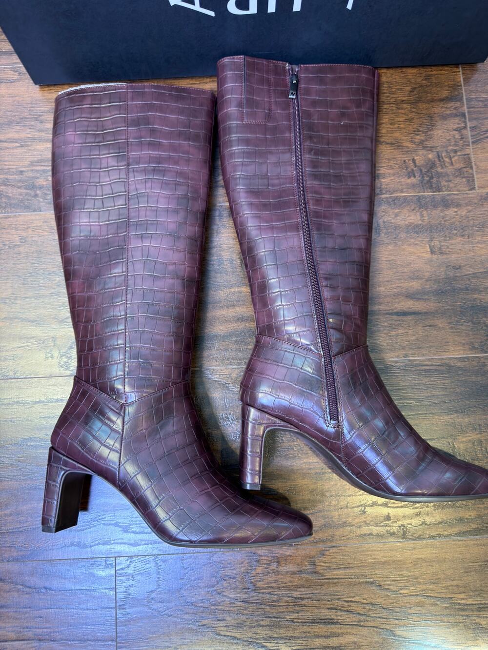 Naturalizer Nona Knee High Boot - Sangria Red Croco Faux Leather